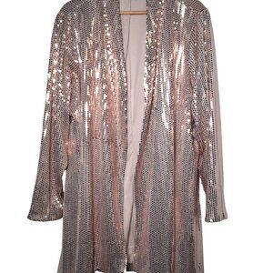 Dennis Basso Plus Size Shirt 3X Rose Gold Sequins Open Front Cardigan Party